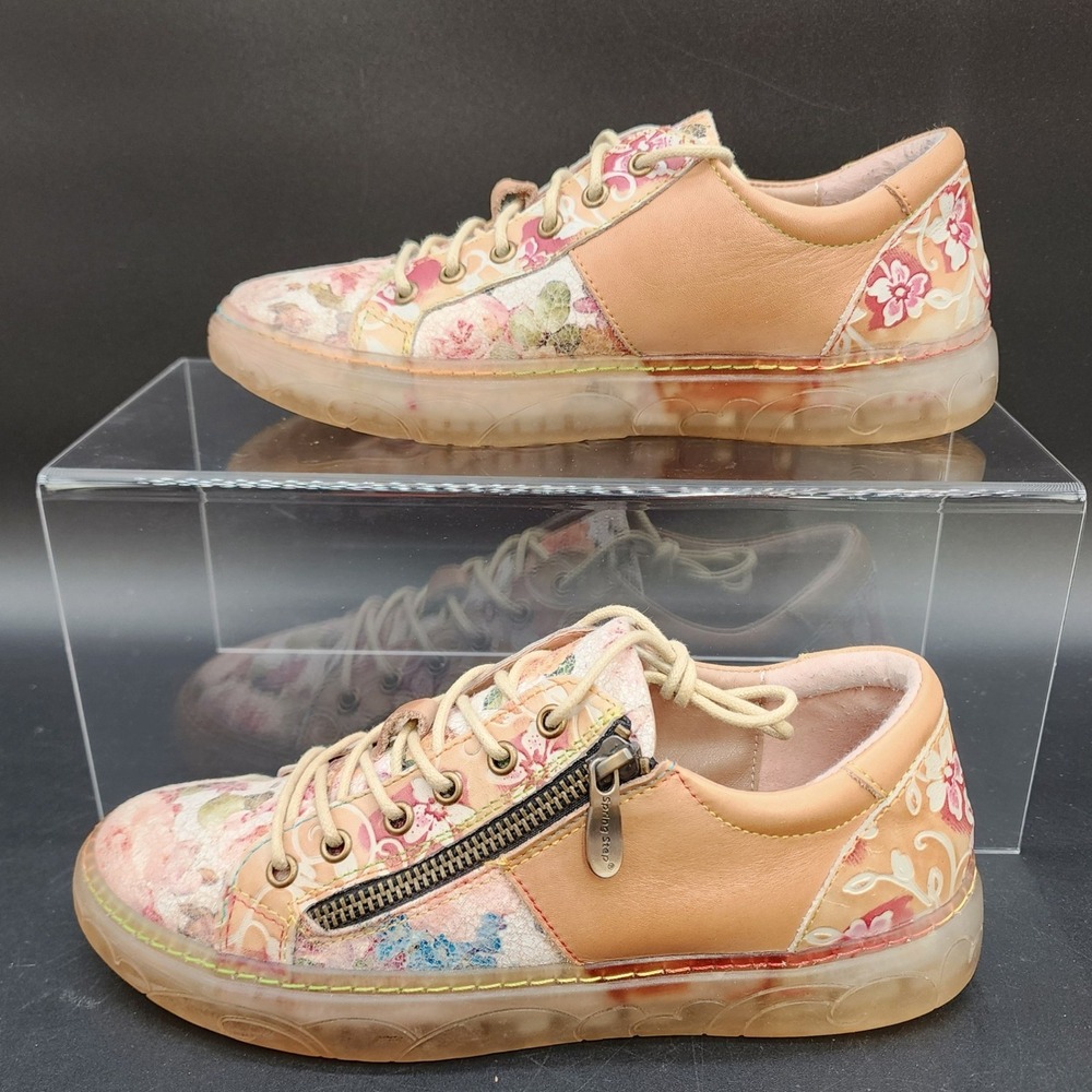 Spring Step 37 Tan Floral Leather LArtiste Danli Delite Boho Artsy Sneaker‎